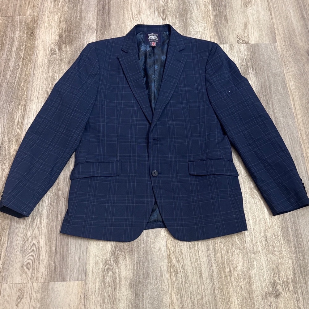 Savile Row Company London Hoxton Navy Blue Plaid Blazer Mens 40S Sport Coat
